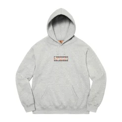 Supreme Burberry Box Logo Hooded Sweatshirt Heather Grey ||Plus New