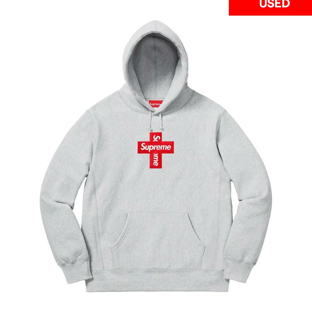 Supreme Cross Box Logo Hooded Sweatshirt Heather Grey (Used)|PlusJ New