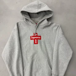 Supreme Cross Box Logo Hooded Sweatshirt Heather Grey (Used)|PlusJ New