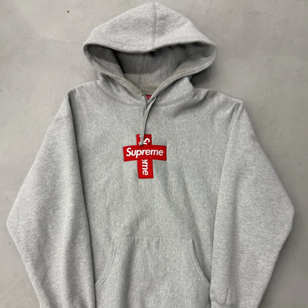 Supreme Cross Box Logo Hooded Sweatshirt Heather Grey (Used)|PlusJ New
