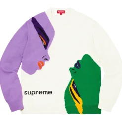 Supreme Faces Sweater Cream ||Plus Outlet