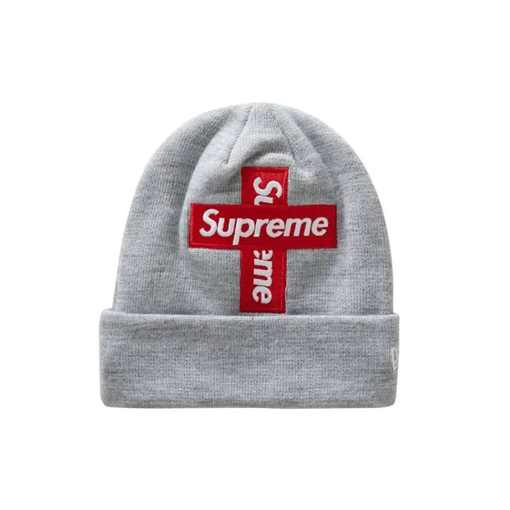 Supreme New Era Cross Box Logo Beanie Heather Grey|Plus Outlet
