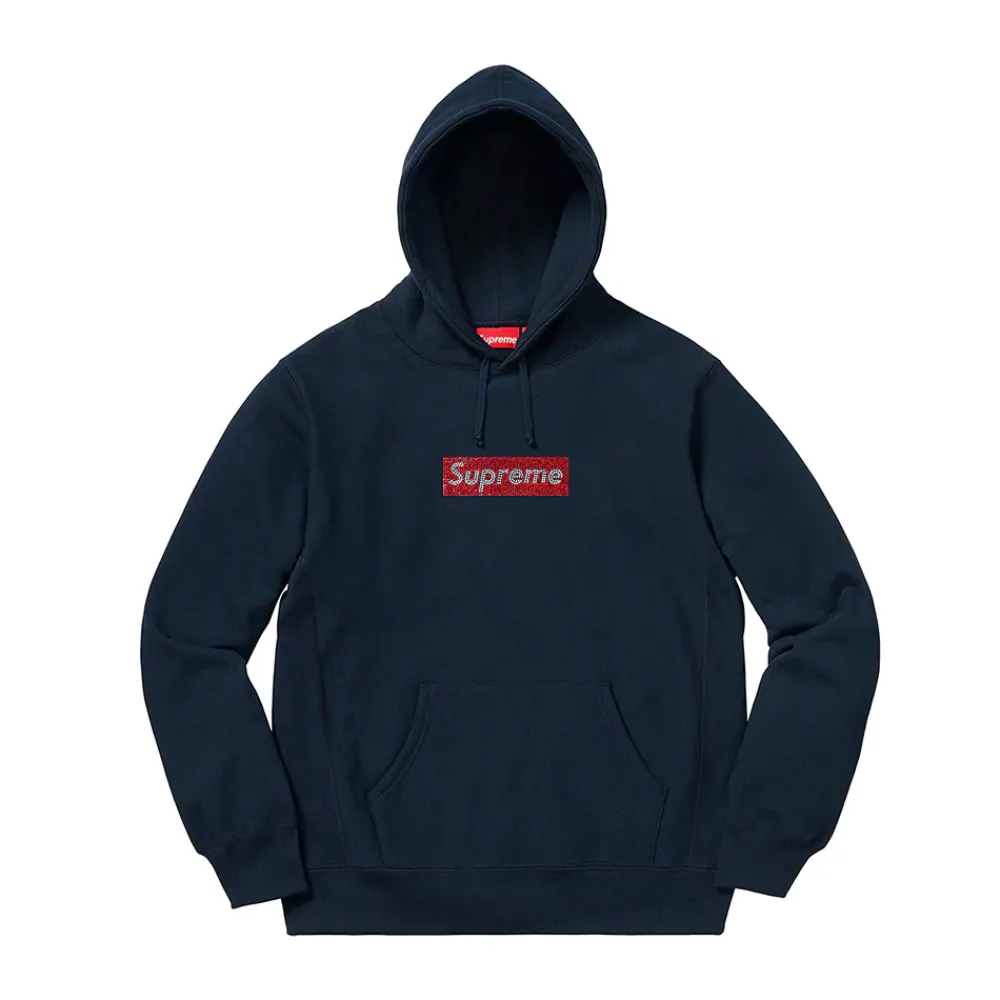 Supreme Swarovski Box Logo Hooded Sweatshirt Navy ||Plus Fashion