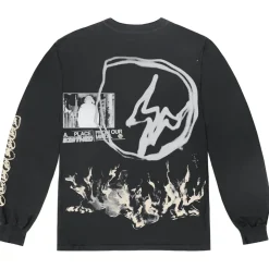 Travis Scott Cactus Jack For Fragment Logo L/S T-Shirt Washed Black ||Plus Hot