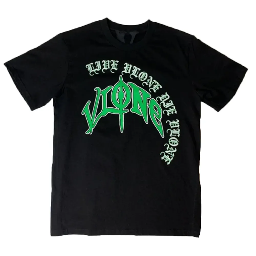 Vlone Old English Script Tee Black/Green ||Plus Discount