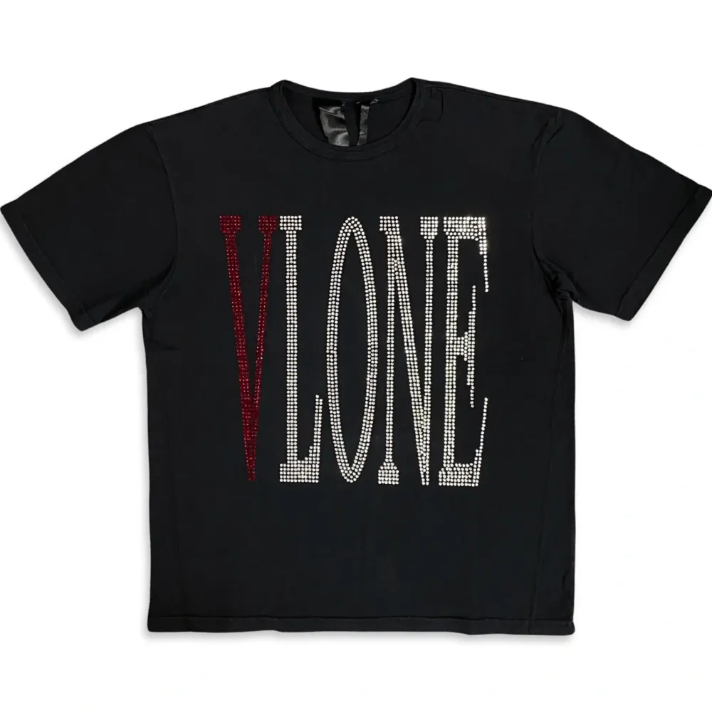 Vlone Rhinestone Staple T-Shirt Black/Red ||Plus Outlet