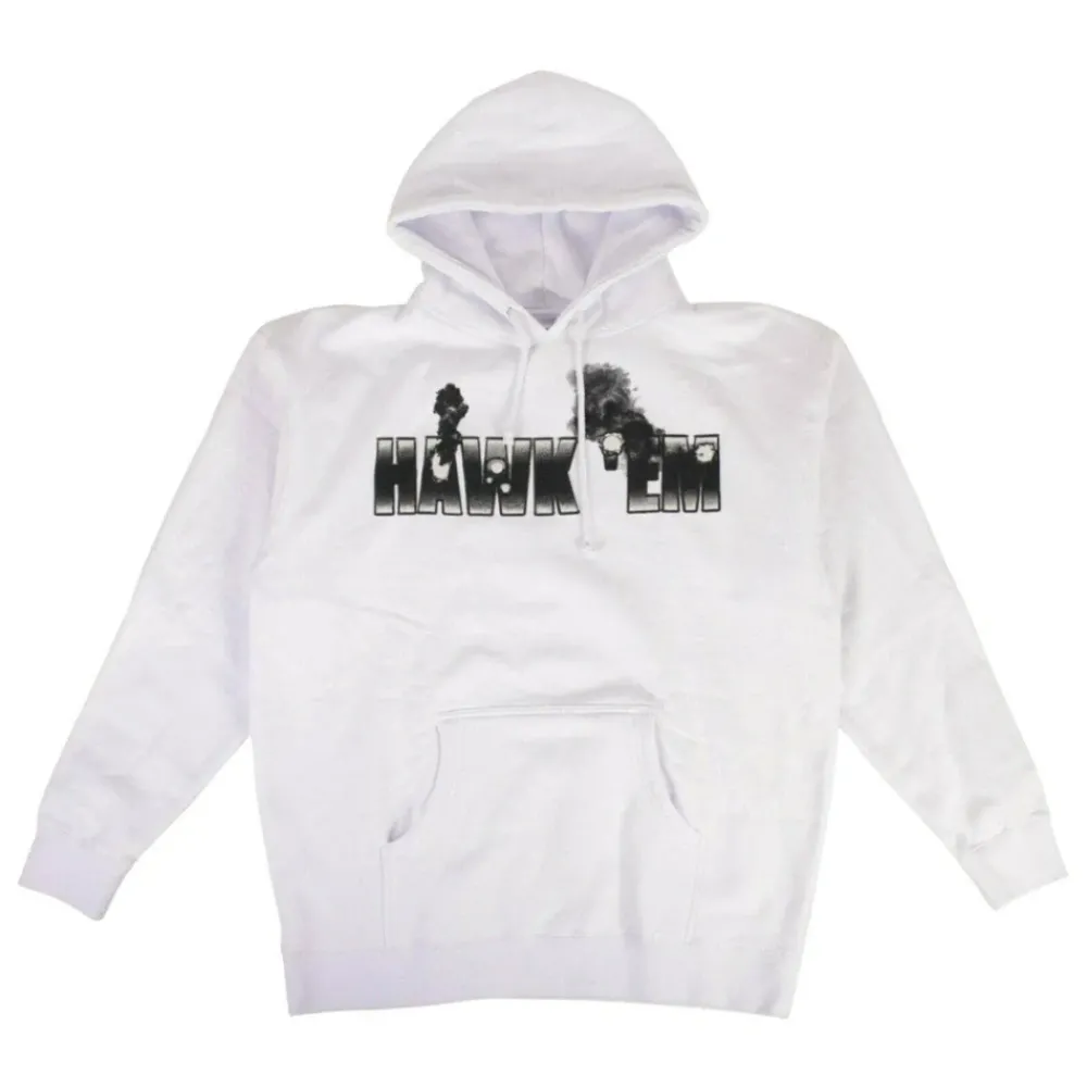 Vlone x Pop Smoke Hawk Em Hoodie White ||Plus Clearance